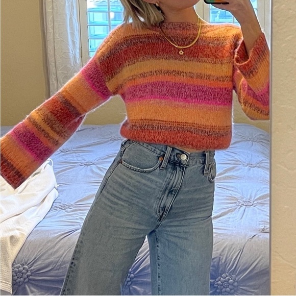 J.Crew Wide Sleeve Alpaca Blend Sweater in Ombré Stripe - Picture 1 of 11